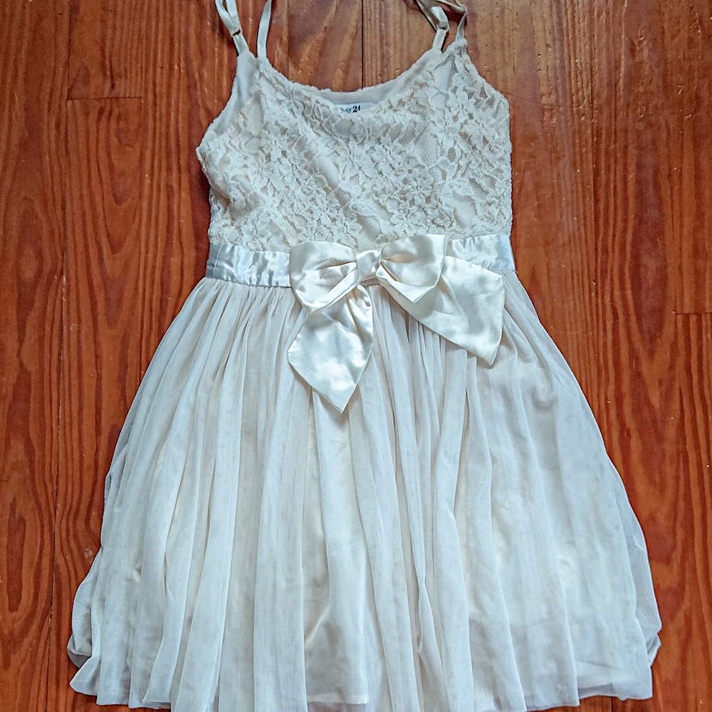 Forever 21 Cream White Lace Satin Dress